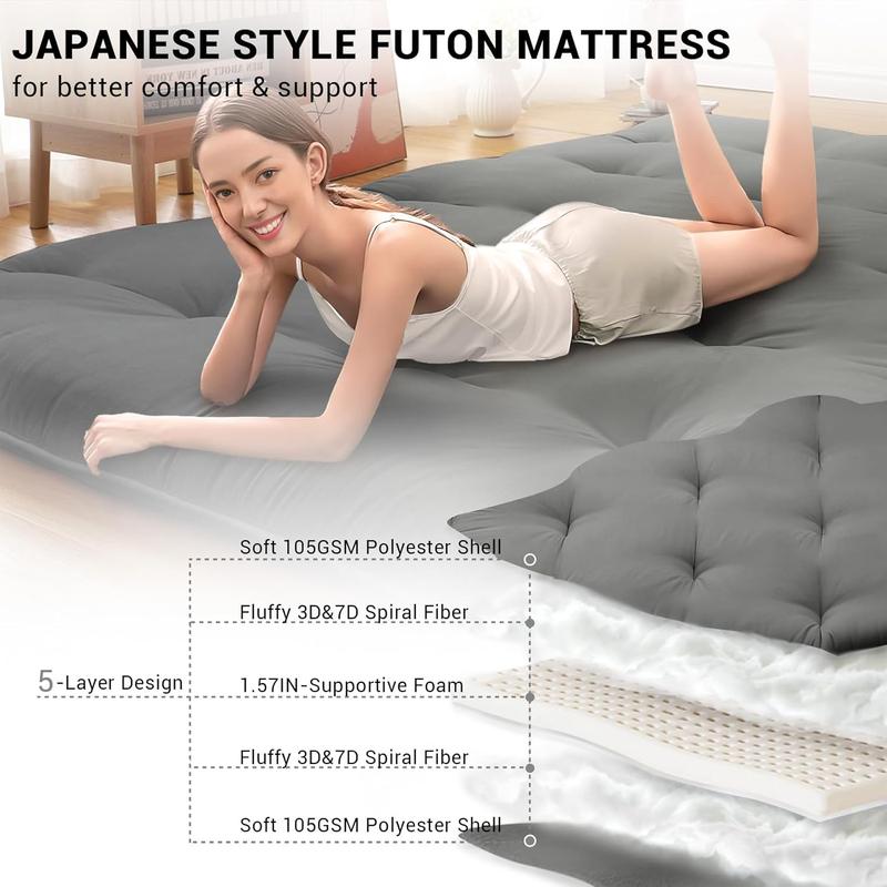 Futon Mattress, Japanese Floor Mattress Twin/Full Size Floor Mat for Sleeping Adult Size, Foldable Tatami Mattress Roll Up Floor Bed Mattress for House Guest Camping Dorm