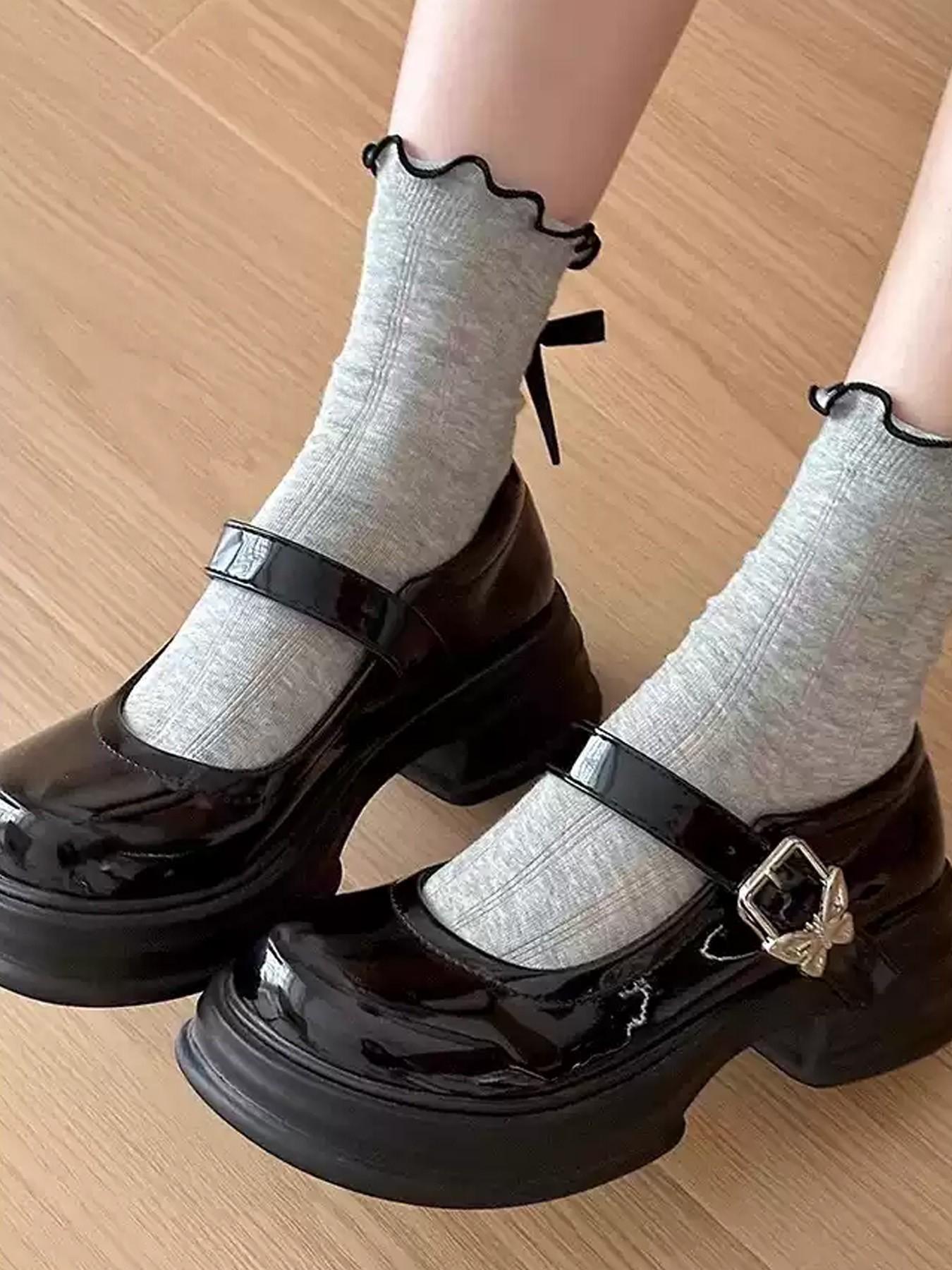 Ruffle Socks Women, Turn-Cuff Frilly Sock, Lightweight Athletic Crew Socks, Cute Butterfly Pattern, Fitted Style, Perfect Gift