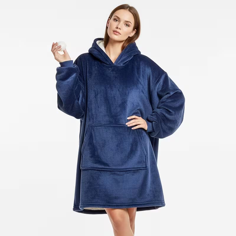 Comfortable Loose Fit Hooded Sweatshirt Blanket, Winter Warm Plaid Flannel Wrap, Pocket Design, Perfect Christmas Gift