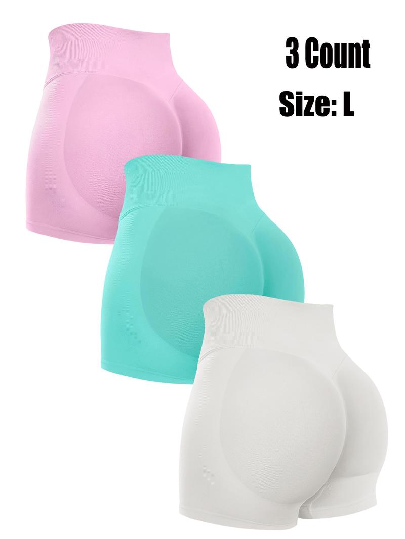 Women's Solid High Waist Sports Shorts Set, Ladies Bottoms for Indoor Outdoor Wear, Activewear, Lightweight Compression Sportswear