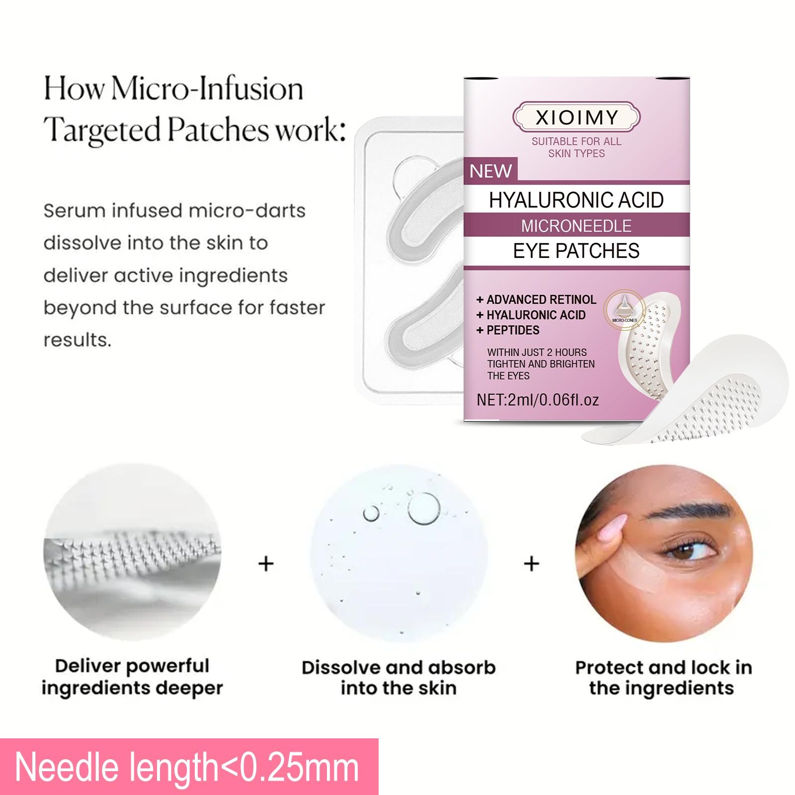 2pcs Hyaluronic Acid Micro Needle Eye Mask, Injected Retinol & Peptides, for Eyes Face Nose, Strong Moisture Tightening Glow