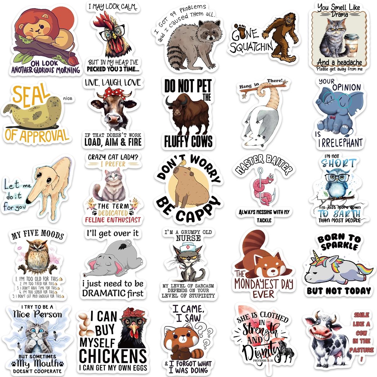 Cute Animal Letter Pattern Sticker, 50pcs/set Funny Self Adhesive Decor Paper, Decorative Sticker for Gift Greeting Card Water Bottle Laptop Phone Funny Stickers
