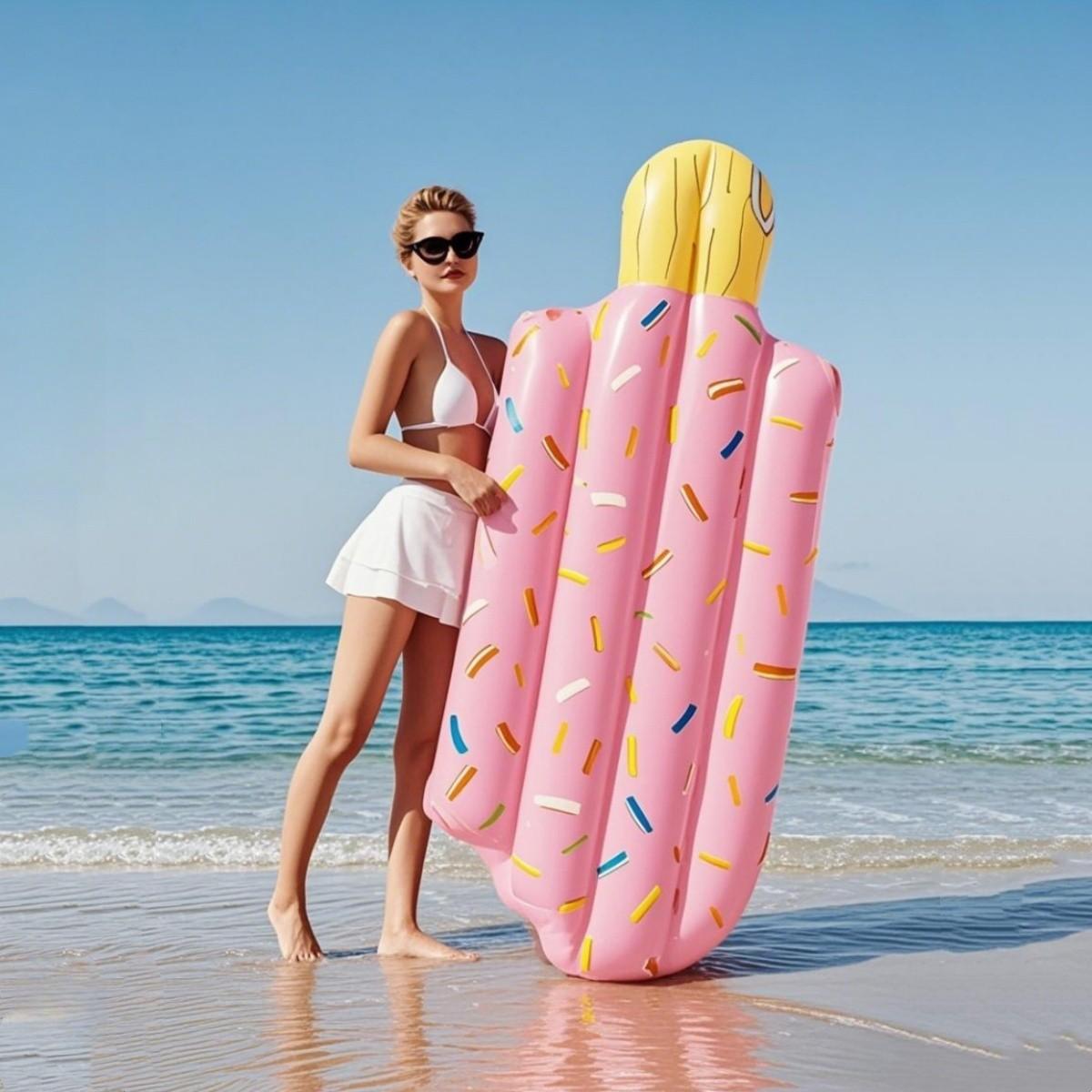 Inflatable Ice Cream Float, Glitter Mermaid Float, Solid Color Inflatable Ice Pop Float Bed, Water Ride, Fish Tail, Water Float Chair