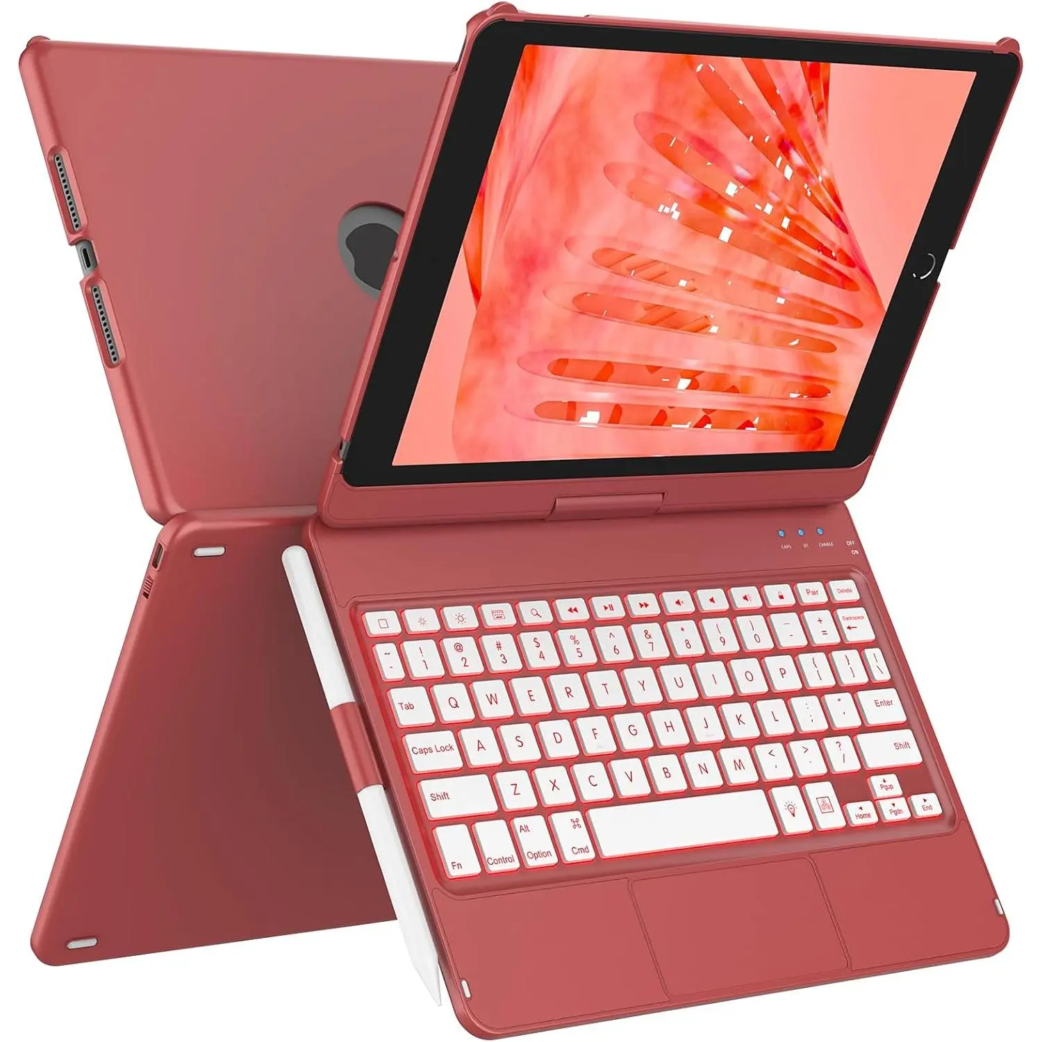 for iPad 9th/8th/7th Generation Case with Keyboard with Touchpad, 360° Slim Cover, Keyboard Case for 9th Generation with Color Blacklit,Pencil Holder, Off/Up(Dark )