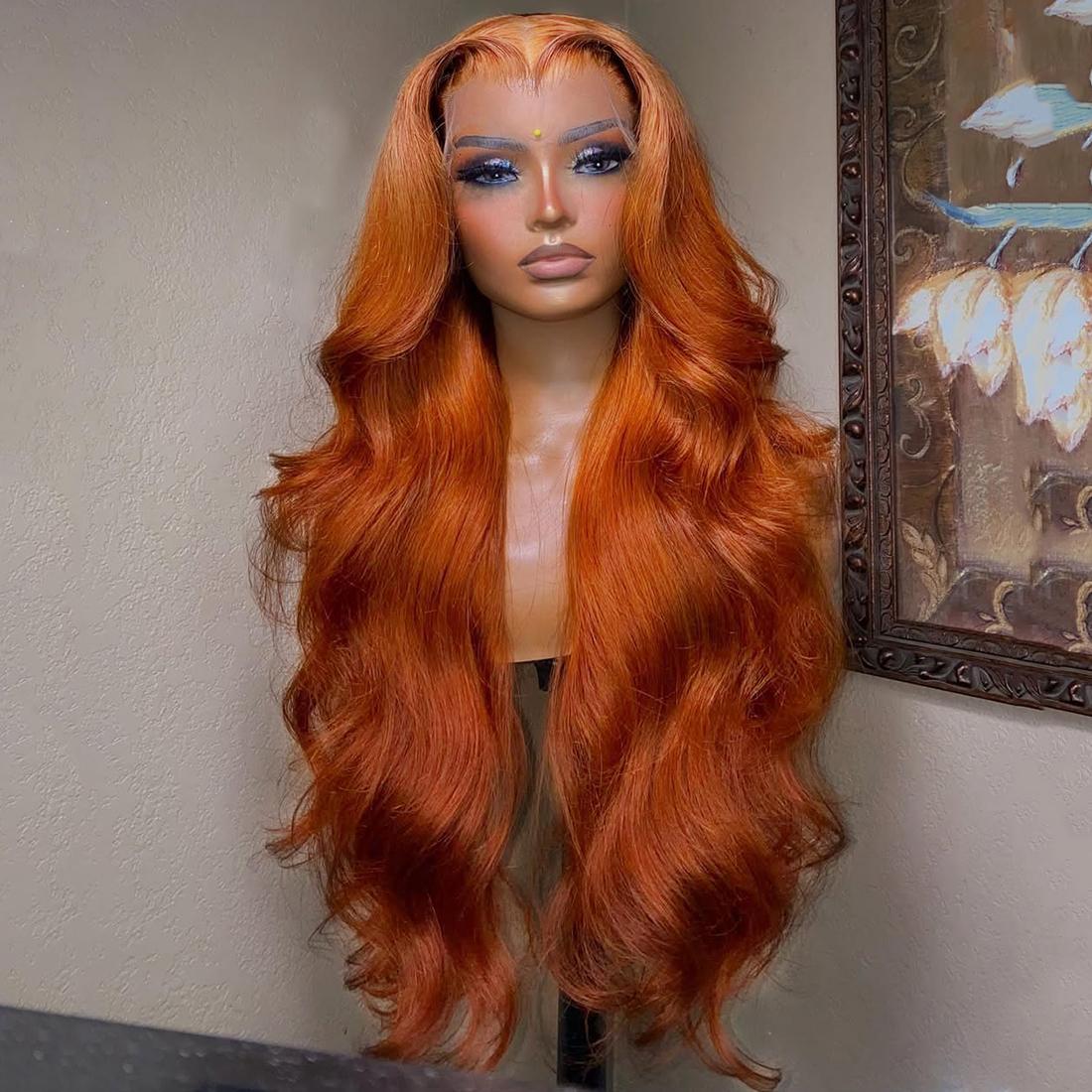 38 40 Inch Dark Ginger Orange 13X4 Transparent Lace Front Wig For Woman Ginger Brown Colored Body Wave Lace Frontal Wig Preplucked 180 Density Brazilian Remy Hair Wig SpringStatements