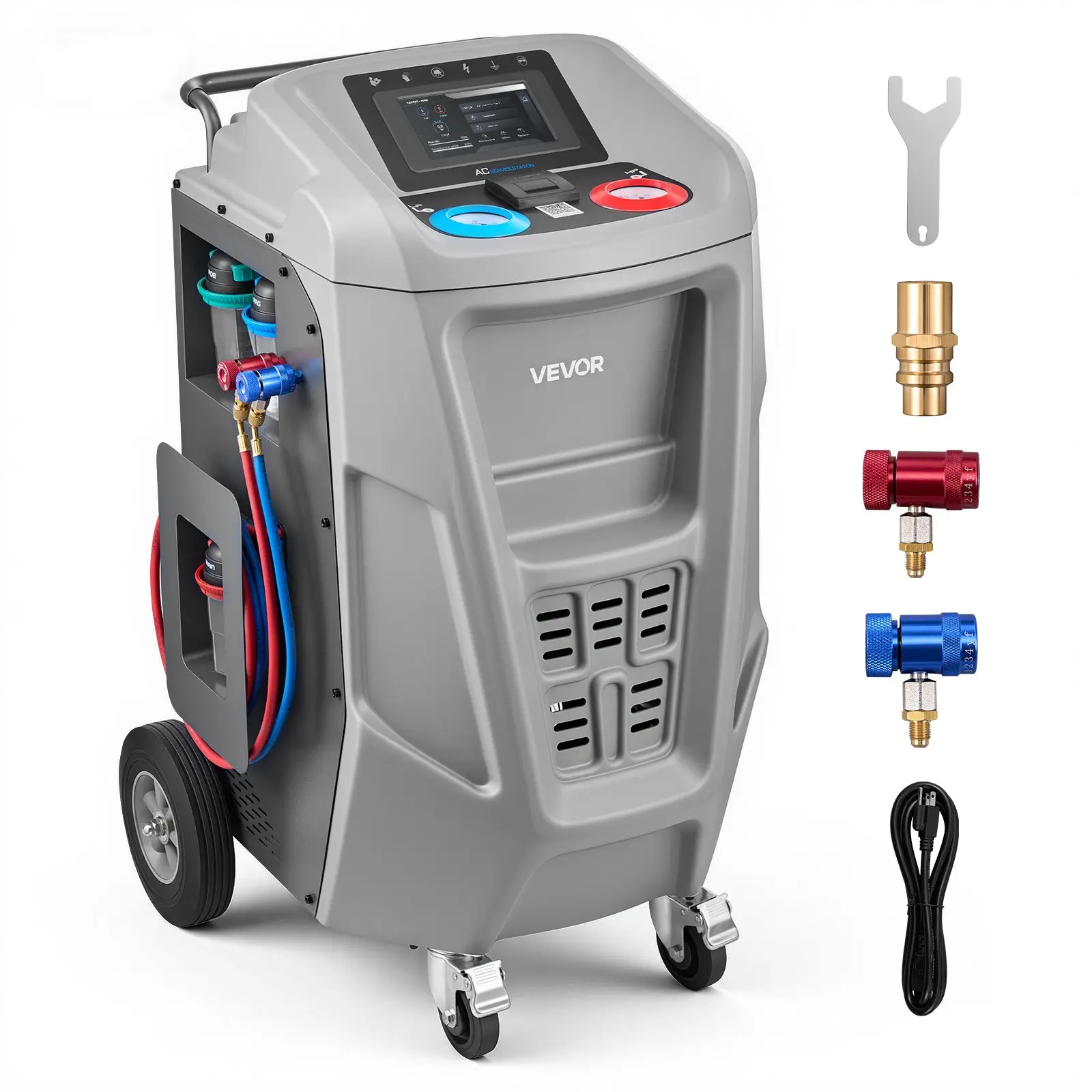 VEVOR Fully Automatic Refrigerant Recovery Machine for 1234yf, 98.5 Accuracy, 7-Inch Touch Screen, AC Recovery, Vacuum, and Recharging Machine for Standard and High Voltage Automotive A/C Systems