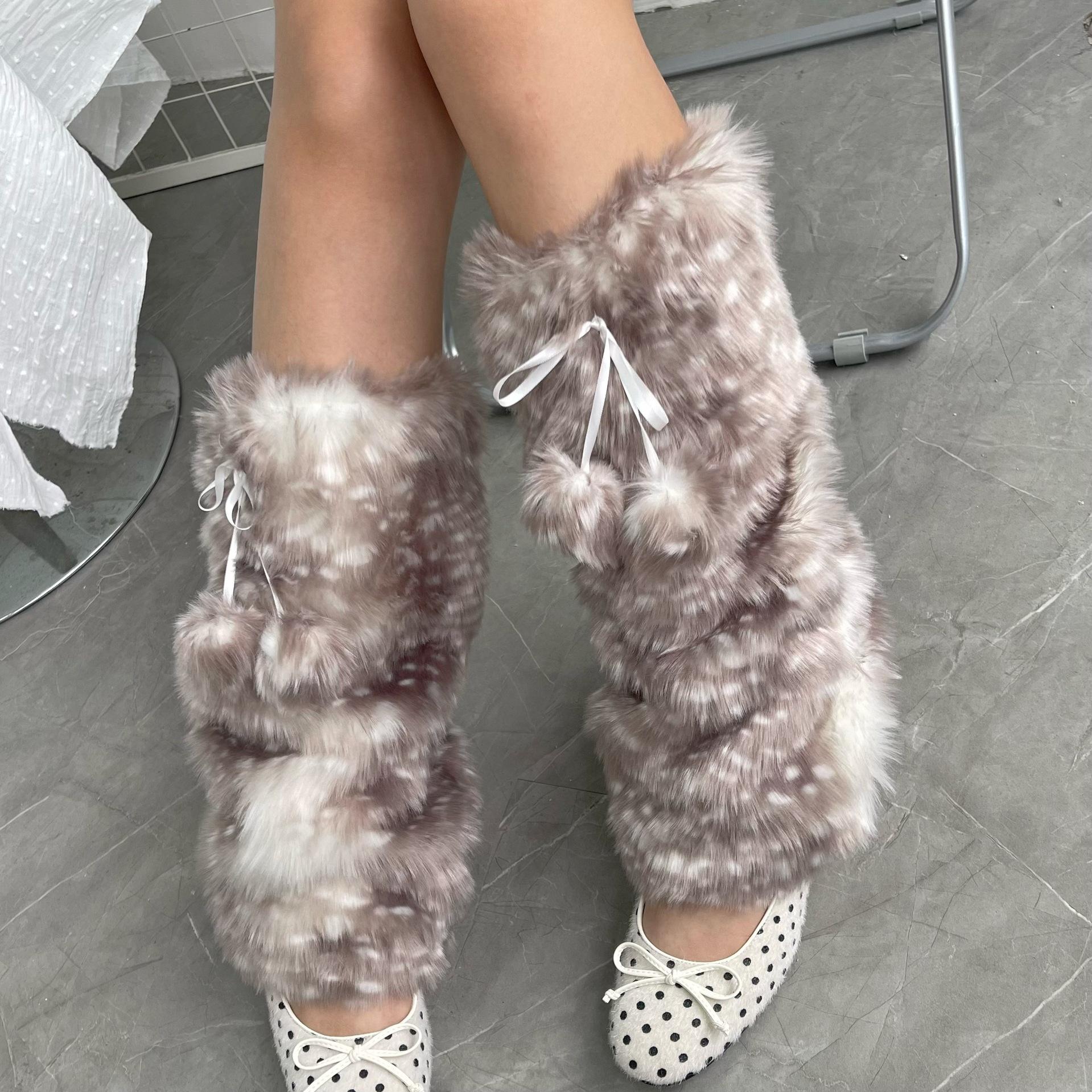 Winter Faux Fur Plush Reindeer Leg Warmers Kawaii Furry Boots Socks Cover Gothic Punk  High Boots Socks Performance Costume