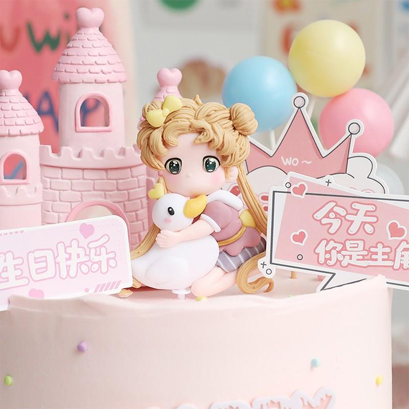 Princess Birthday Cake Decoration Set, Castle Design Soft Clay Cartoon Characters, Perfect Gift for Girls' Party & Home Decor