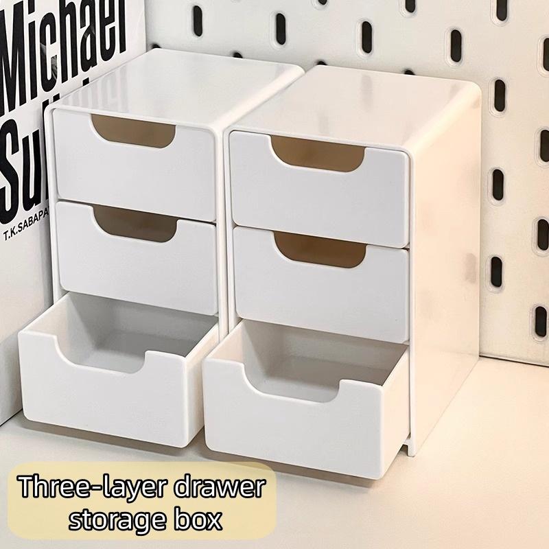 2-Piece Three-Tier Drawer Storage Box, Fashion Style, Hair Accessories Jewelry Organizer, Desktop Small Item Holder, Stackable Plastic, Multi Compartment, Jewelry Storage Unit