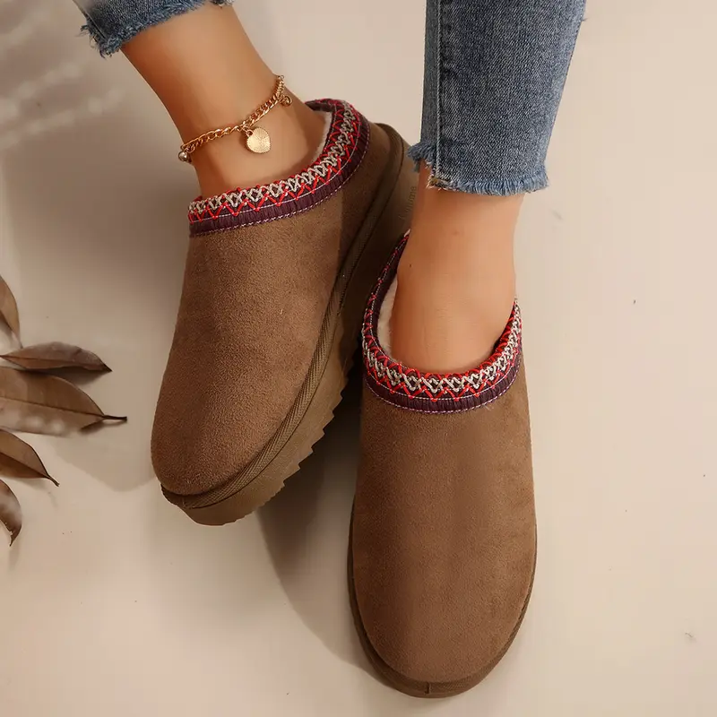 Damslippers slip-on för kvinnor mockaläder inomhus/utomhus bekväma fleecefodrade korta mini snöstövlar husskor andningsbara halkfria