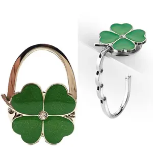 SleekHush Clover Motif Foldable Purse Hook - Compact, Lightweight Folding Handbag Holder with Elegant Look for Outdoor Leisure, Indoor Recreation (Pursehook)