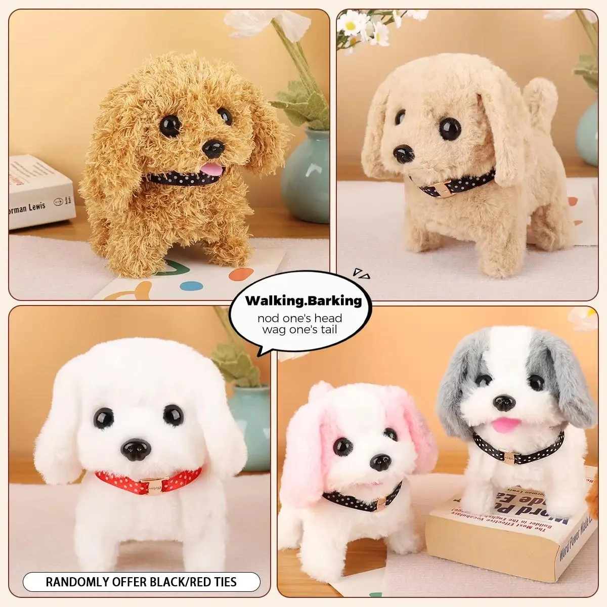 1Pc Durable Safe Battery-Powered Electric Plush Teddy Puppy Toy - 14*11*8cm, Dynamic Movements (Walks & Barks, Nodding), Cute Look, Requires 2 Pcs AA Batteries, Christmas New Year Gift for Kids