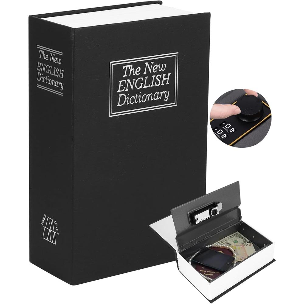 Book-Style Dictionary Hidden Storage | 3 Digit Combination Lock or Key Lock | Jewelry & Precious Ornaments Organizer | Portable Secret Storage for Rings Earrings Necklaces Cash Coins