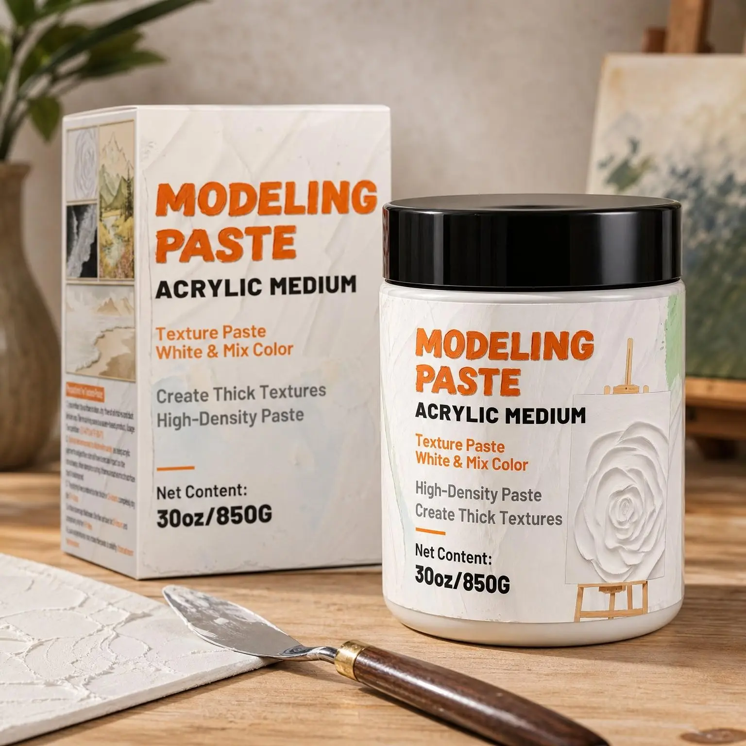 Thick Modeling Paste 30oz / 600ml - Professional High Density Art Texture Paste for Acrylic Painting, Texture and Thickness, Color Adjustment Acrylic Gel Medium White 850g