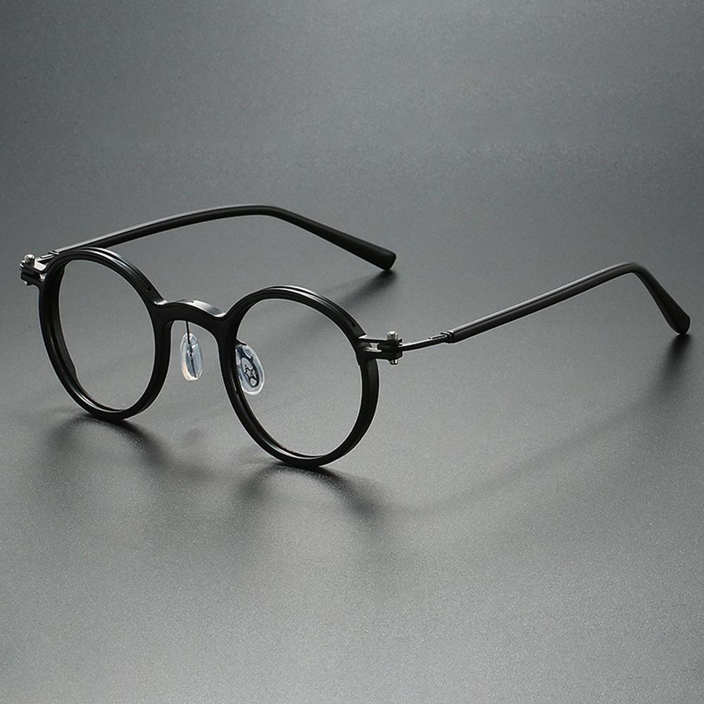 Retro Round Frame Glasses Mixed Material Design with Screw Hinge Classic Style Unisex Statement Eyewear for Daily and Trendy Outfits