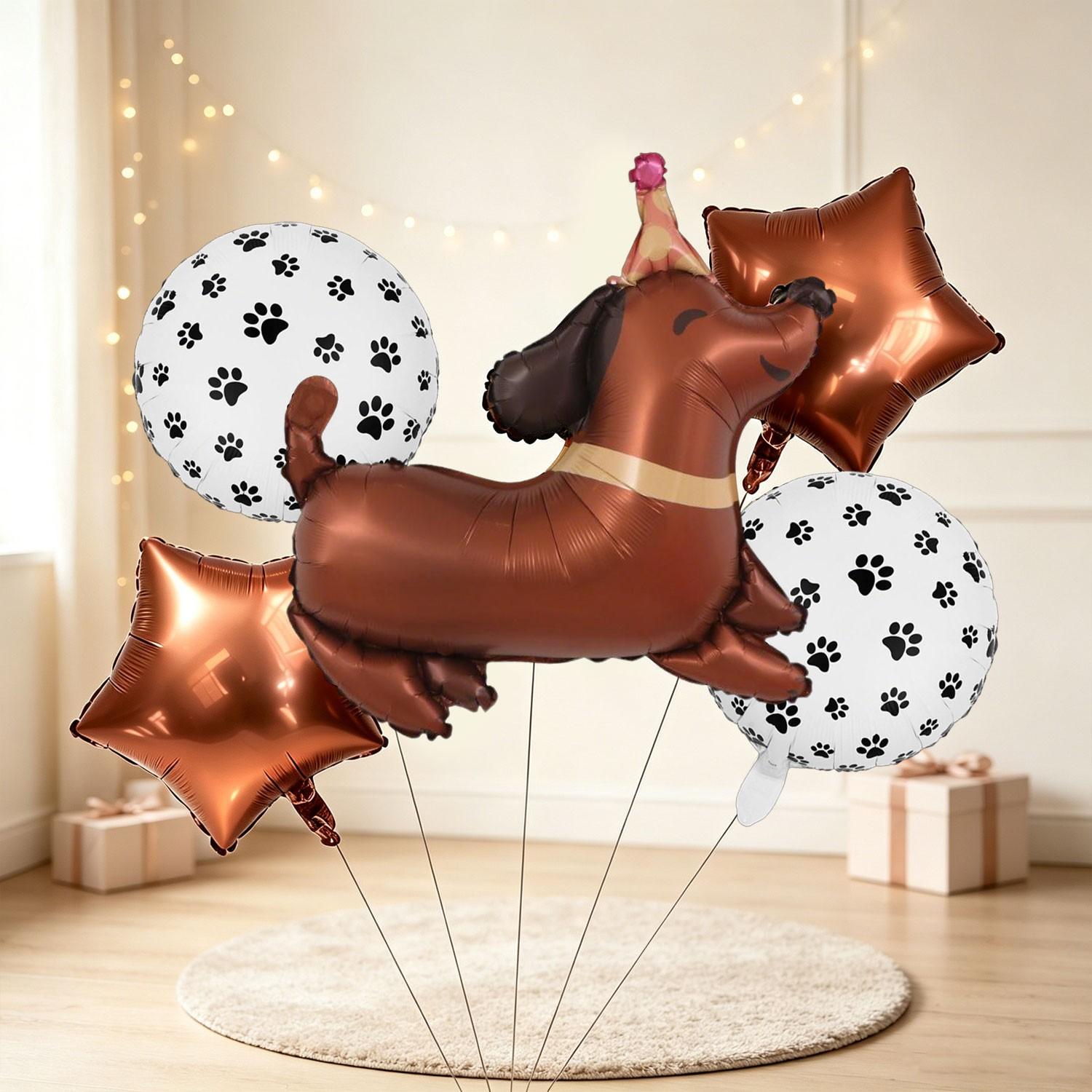7-Piece Pet Theme Birthday Party Balloon Set, Star, Dog Paw Ballon, 4 Styles, Party Hat, Celebratory Atmosphere, Pet Lover Event Decor