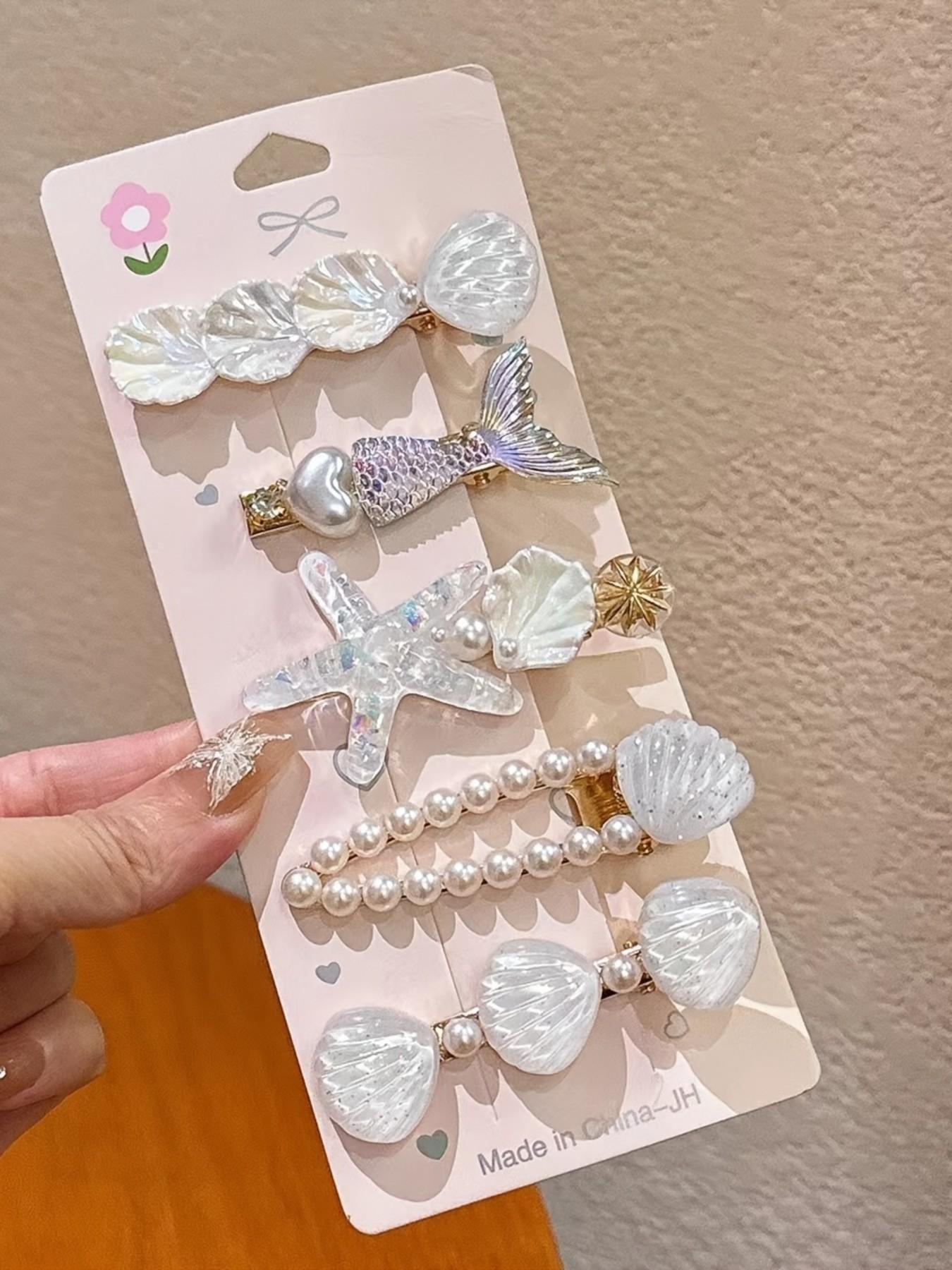 5pcs Mermaid Starfish Shell Hair Clips Set, Ocean Theme Accessories, Multi-Color Design, Daily Wear, Cute Hair Decorations