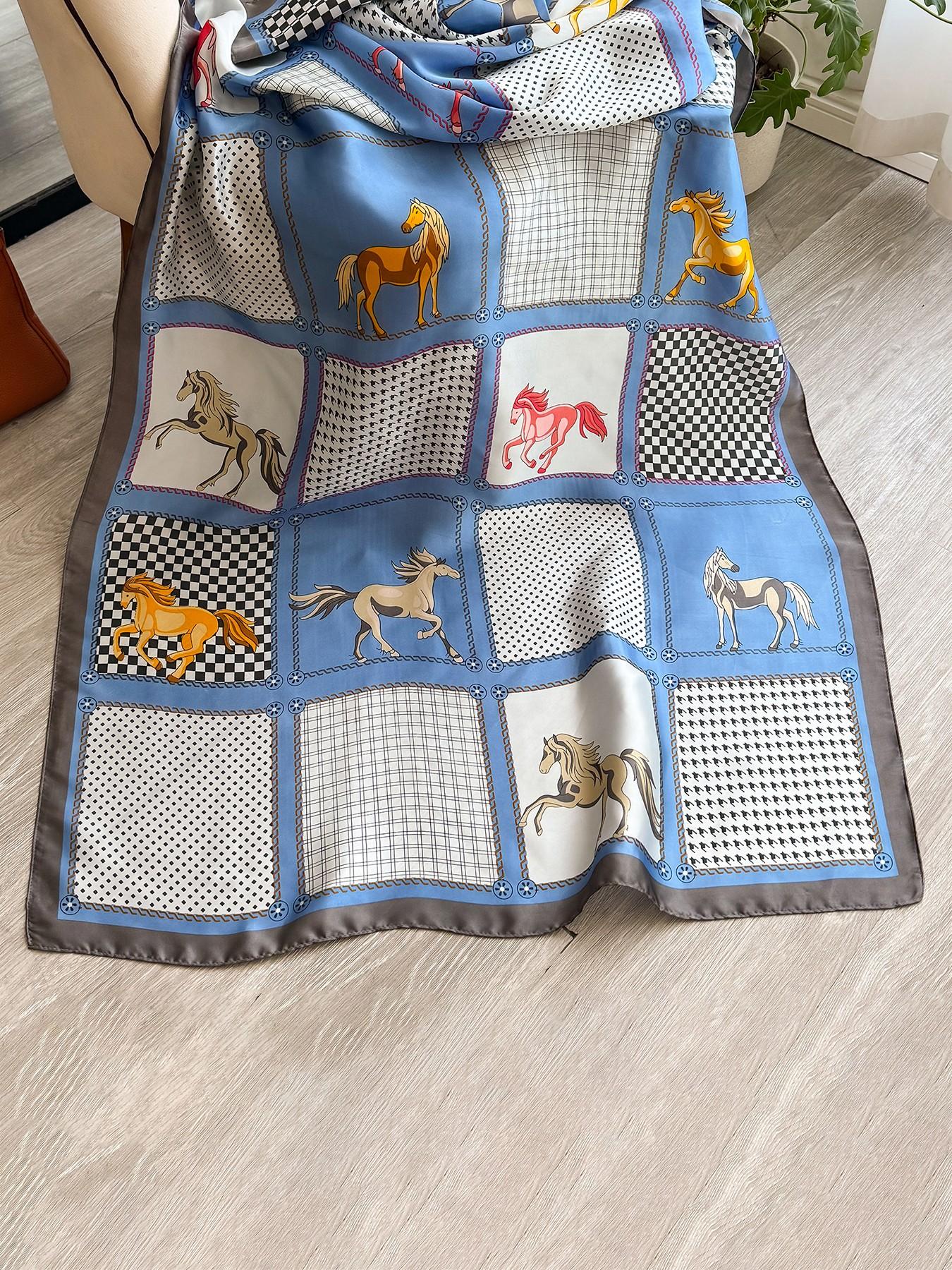 Women's Houndstooth Print Scarf, Elegant Fitted Lightweight Wrap, Ideal for Outdoor Beach Sun Protection, Spring Summer Accessory