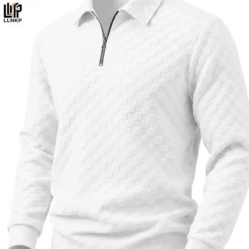 LLNKP Men's Plain Collared Quarter-Zip Pullover, Adjustable Button Design, Fall Winter Sweatshirt, Casual Daily Wear, Fitted Style, Menswear