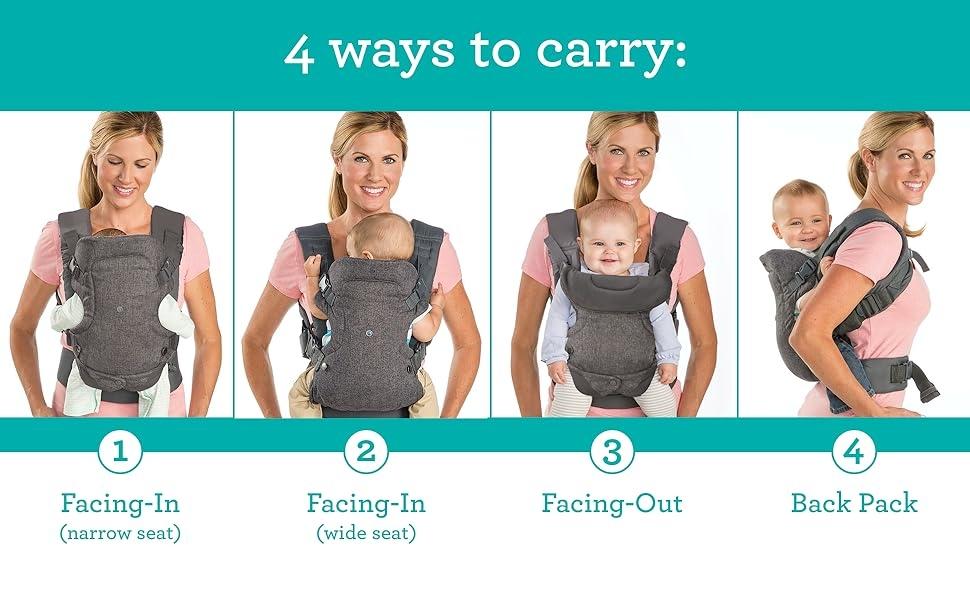 Hands-Free Baby Cozy Wrap Carrier, Flip 4-in-1 Advanced Adjustable Lightweight Infant Carrier Ergonomic, Convertible Face in or Out or Front, Ergonomic, Travel with Baby Easily, Relieve Fatigue, Newborns and Older Babies, Maximum Load Bearing 32 lbs, Gray