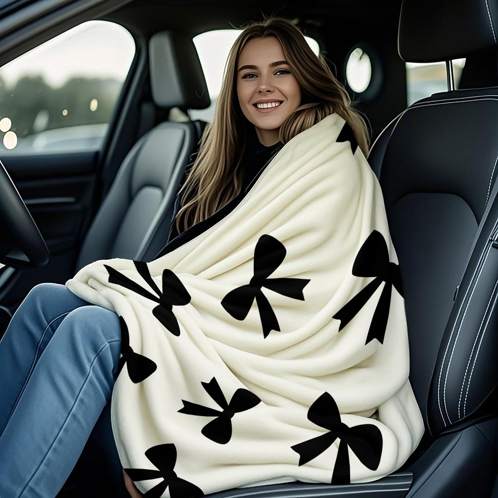 Cute Bow Knot Throw Blanket, Kawaii Pastel Ribbon Soft Flannel Blanket for Sofa Bed, Cozy Gift for Girls Women