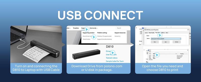 Portable Printer Wireless for Travel, D810 Bluethooth Thermal Printer Support for 8.5"x11" US Letter, AI Printer