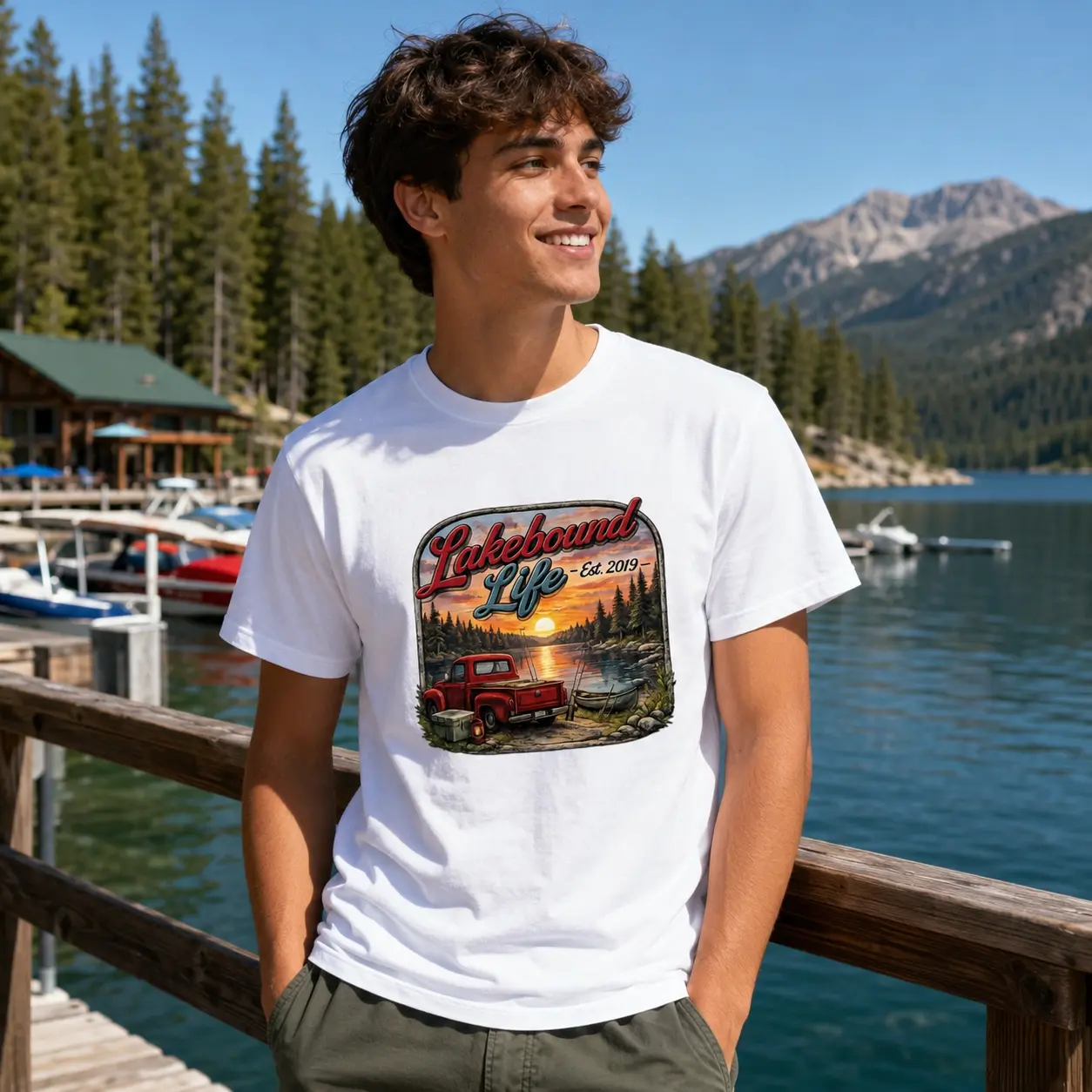 Vintage Lake Life T-Shirt, Retro Lakeside Sunset Graphic Tee, Fishing Truck Outdoor Shirt, Cabin Vacation Gift for Lake Lovers