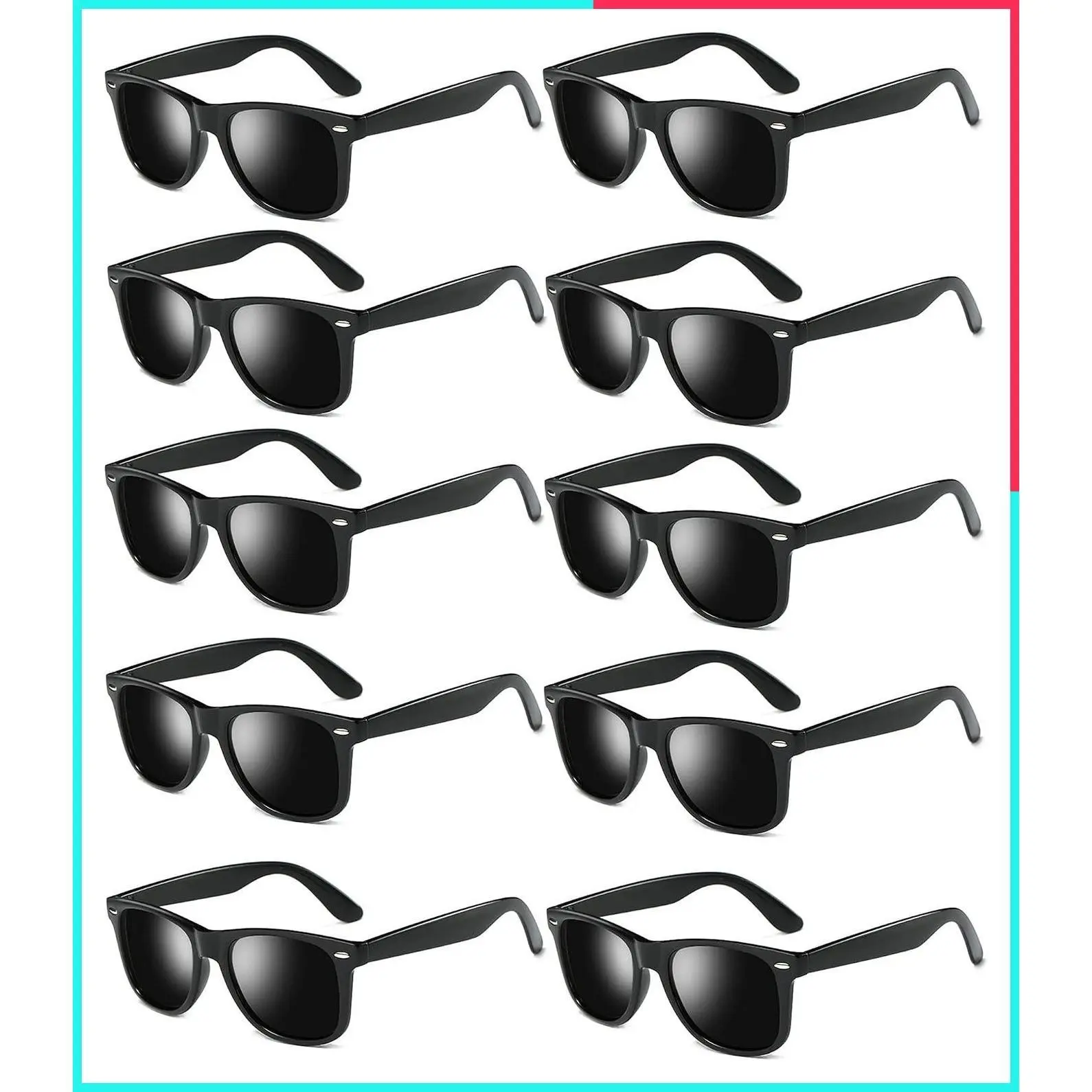 10 Pack Black Sunglasses Bulk - Retro 80s Dark Lens Shades for Party Favors, Birthday, Beach, Pool, Wedding, Men & Women