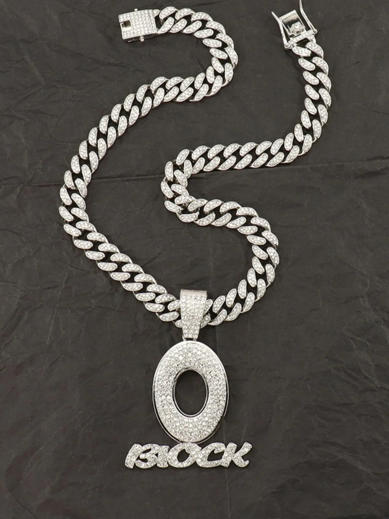 Men's Fashion Zircon Letter Pendant Necklace, Hip-Hop Trendy Full Drill Oblo Block Design, Simple Daily Wear Jewelry, Chain Necklace