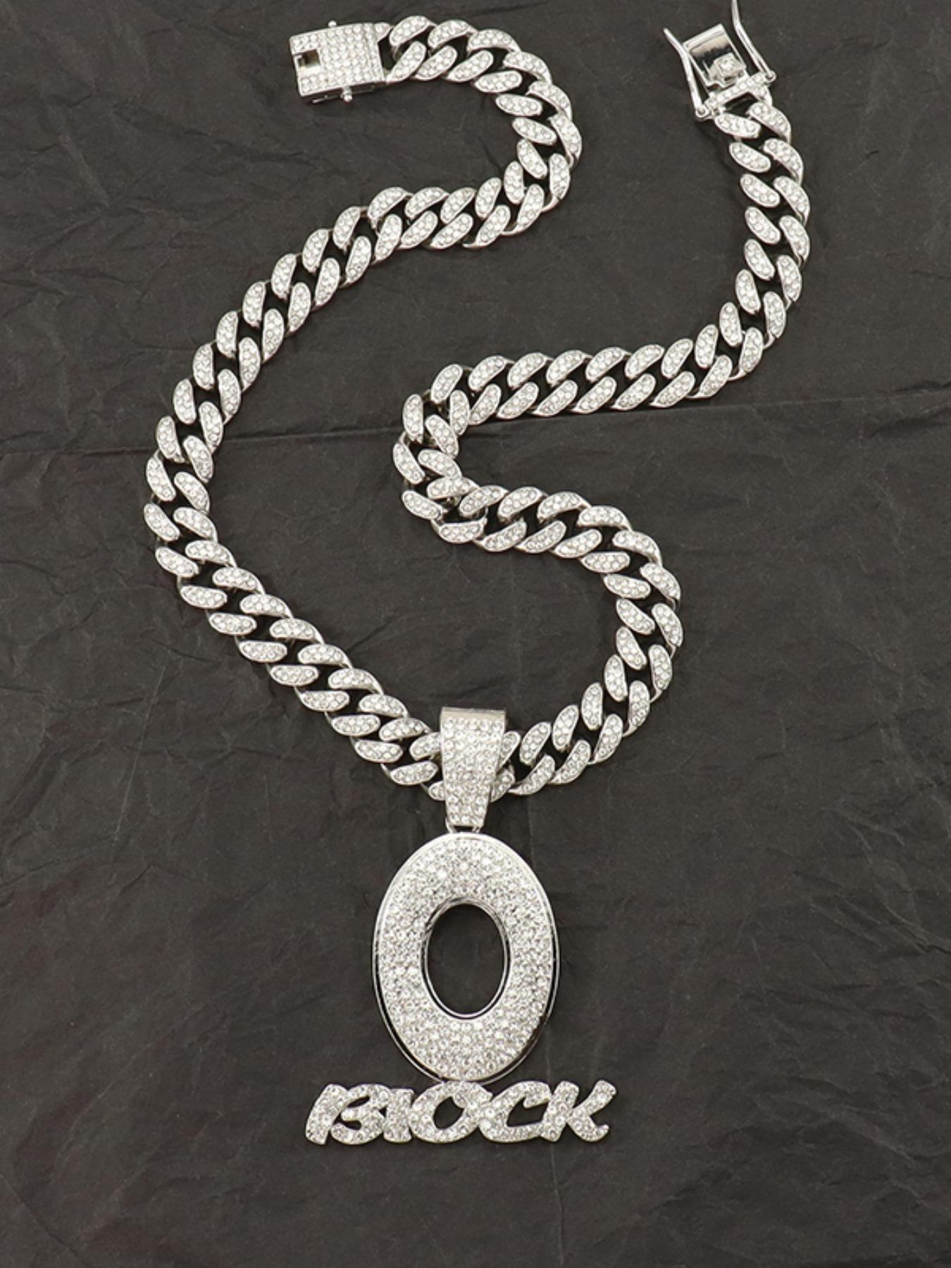 Men's Fashion Zircon Letter Pendant Necklace, Hip-Hop Trendy Full Drill Oblo Block Design, Simple Daily Wear Jewelry, Chain Necklace