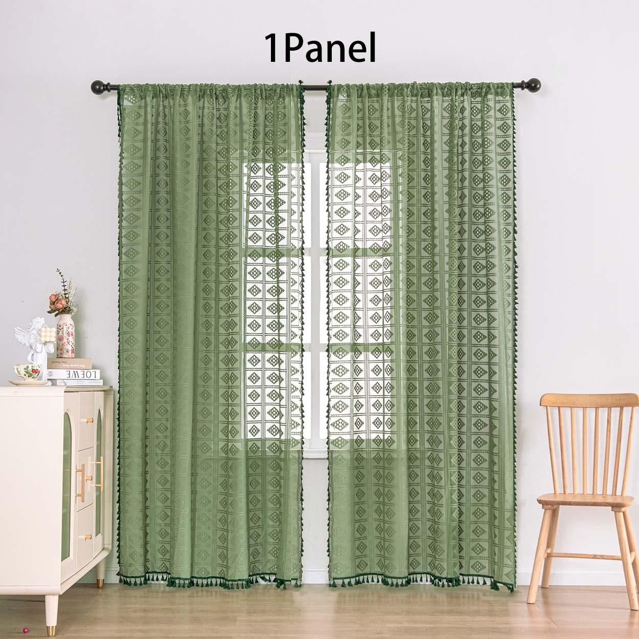 1panel Shibori Pattern Curtain, Fringe Edge Decoration, Rod Pocket Design, Bedroom Balcony Floor-To-Ceiling Window Curtains, Fresh Home Decor