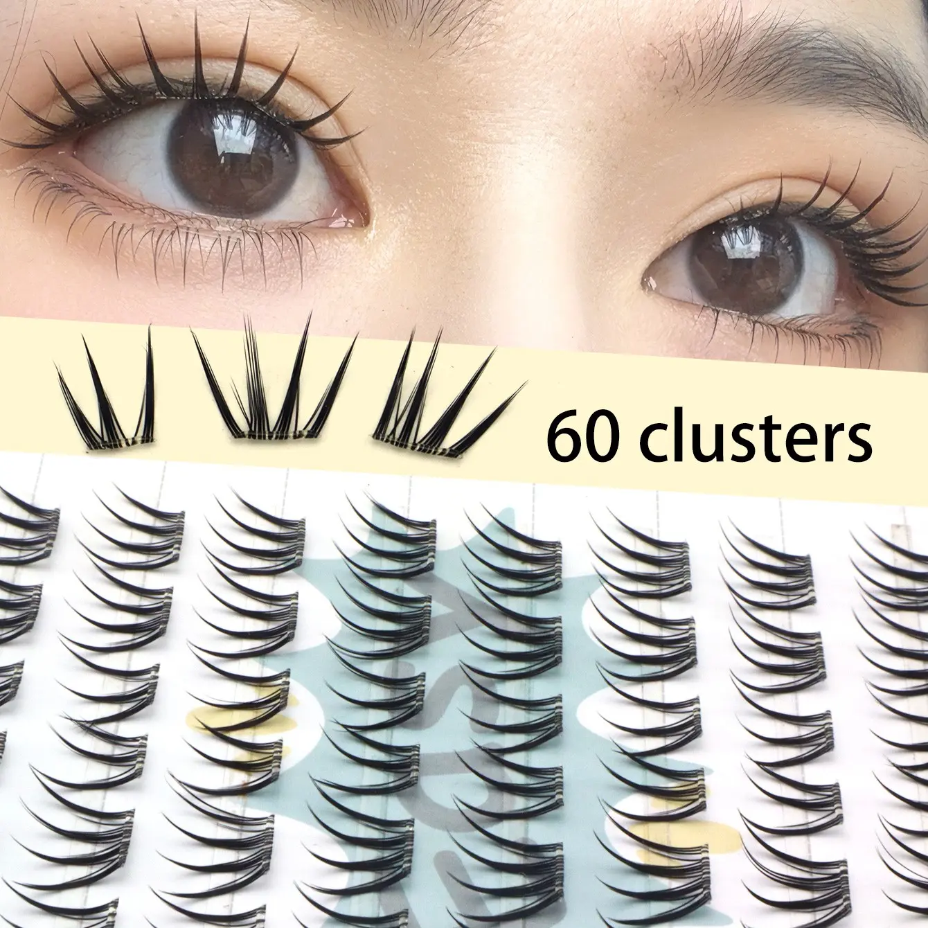 60 Pairs Korean Style Glue-Free Wet Tip False Lashes, D Curl Doll Eye Lashes, Dense Self-Adhesive Big Eyes, Anime Angel Lashes