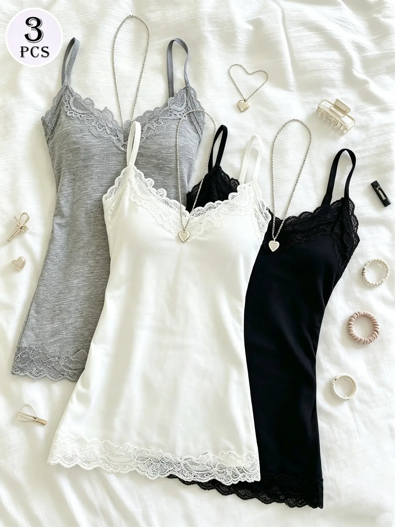 Affordable Three-Piece Lace Camisole Set, Versatile Underwear Essential, Perfect for Daily Commute and Casual Wear