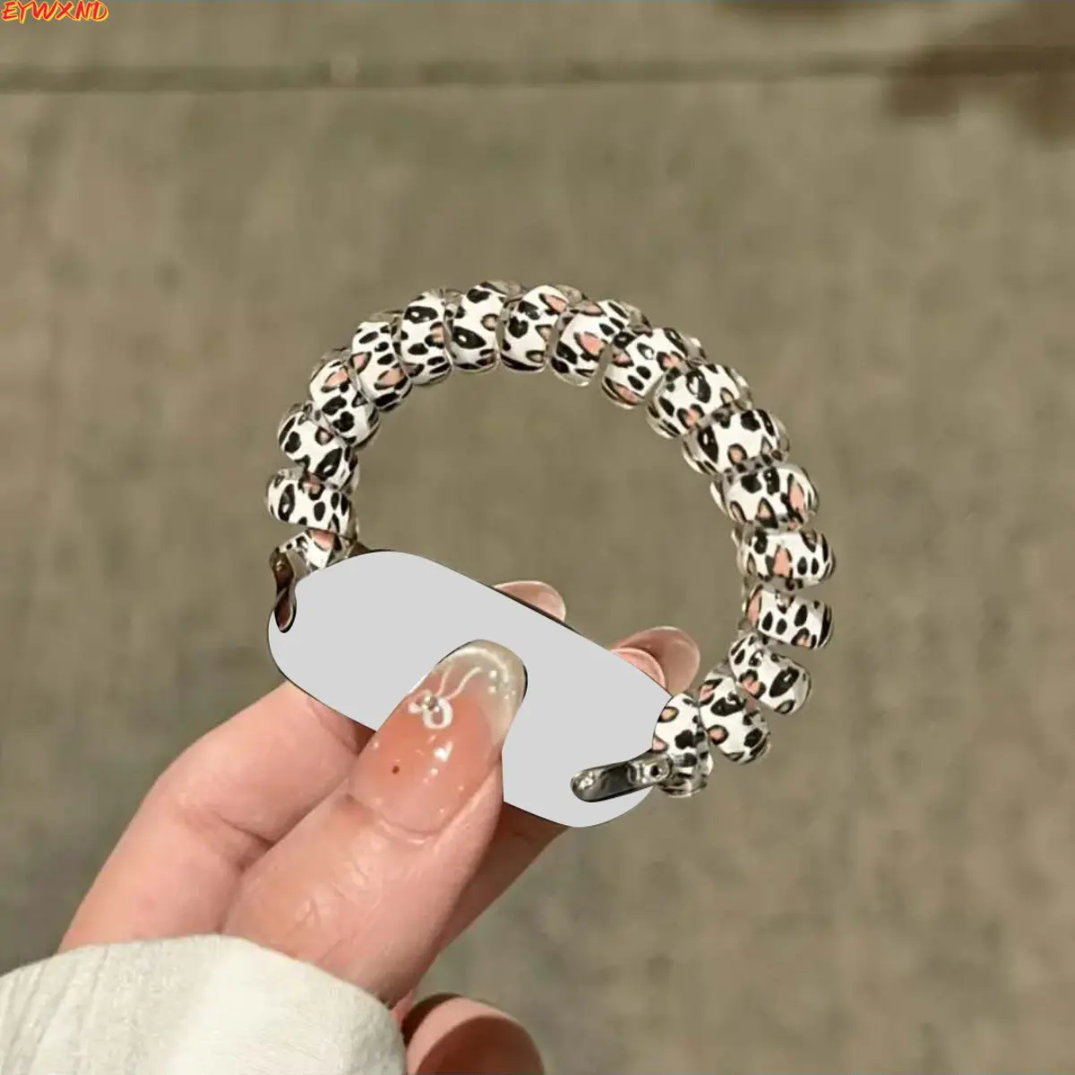 EYWXND Pink and white leopard print transparent telephone cord elastic watch band, sweet and cool girl style, suitable for Apple Watch replacement wristband. tiktokshopbacktoschool