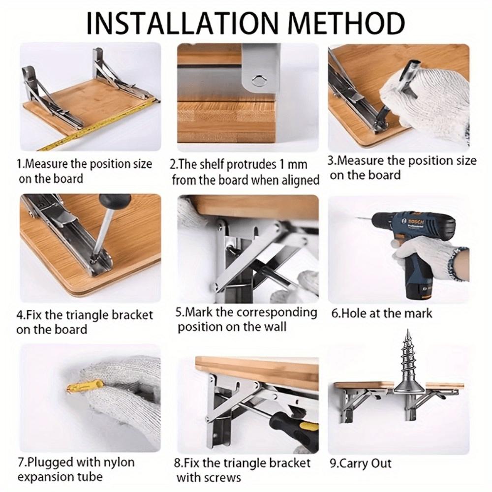 Adjustable Folding Rack Stands, 90 Degree Angle, High Quality Carbon Steel Wall Mount Support, Industrial Storage, Office Shelving, Wall Mount Design