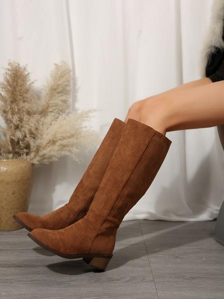 Women's Fashionable Solid Color Zipper Knee Boots, Casual Comfortable Boots for Fall & Winter, Female All-match Trendy Shoes for Daily Wear, Lightweight Boots Women's Fashionable Solid Color Zipper Knee Boots, Casual Comfortable Boots for Fall & Winter, Female All-match Trendy Shoes for Daily Wear, Lightweight Boots