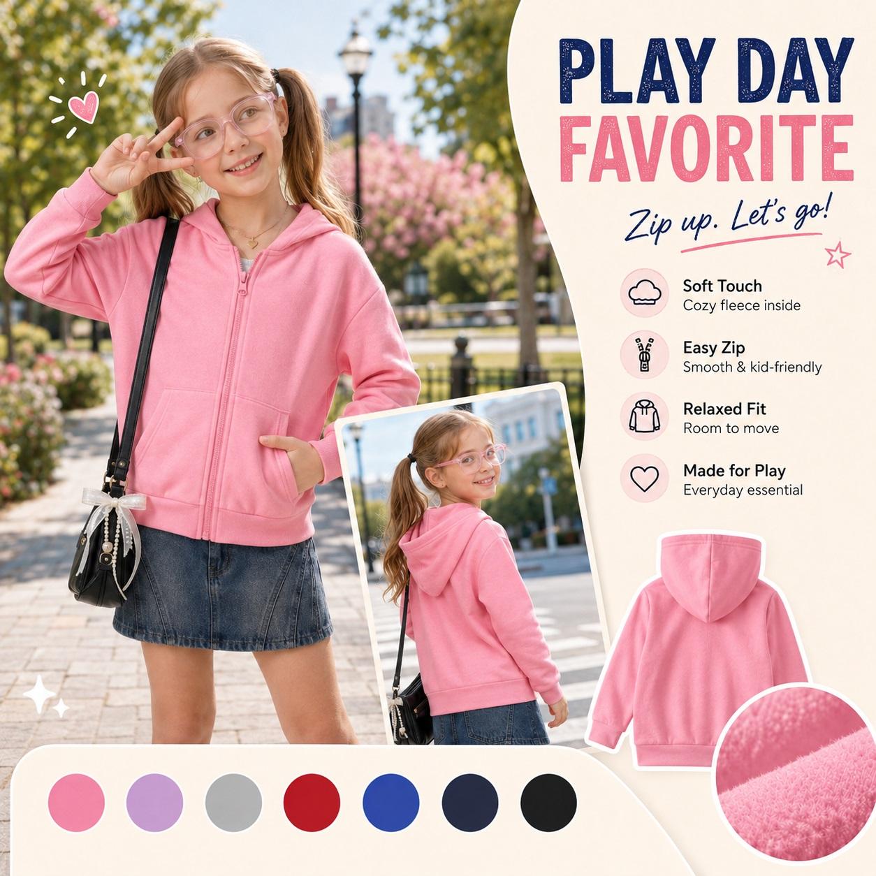 Kids’ Fashion Bear Graphic Zip Up Hoodie, Casual Long Sleeve Hooded Jacket with Front Pockets and Back Print, Everyday Outerwear for School, Travel, Outdoor Play and Weekend Wear