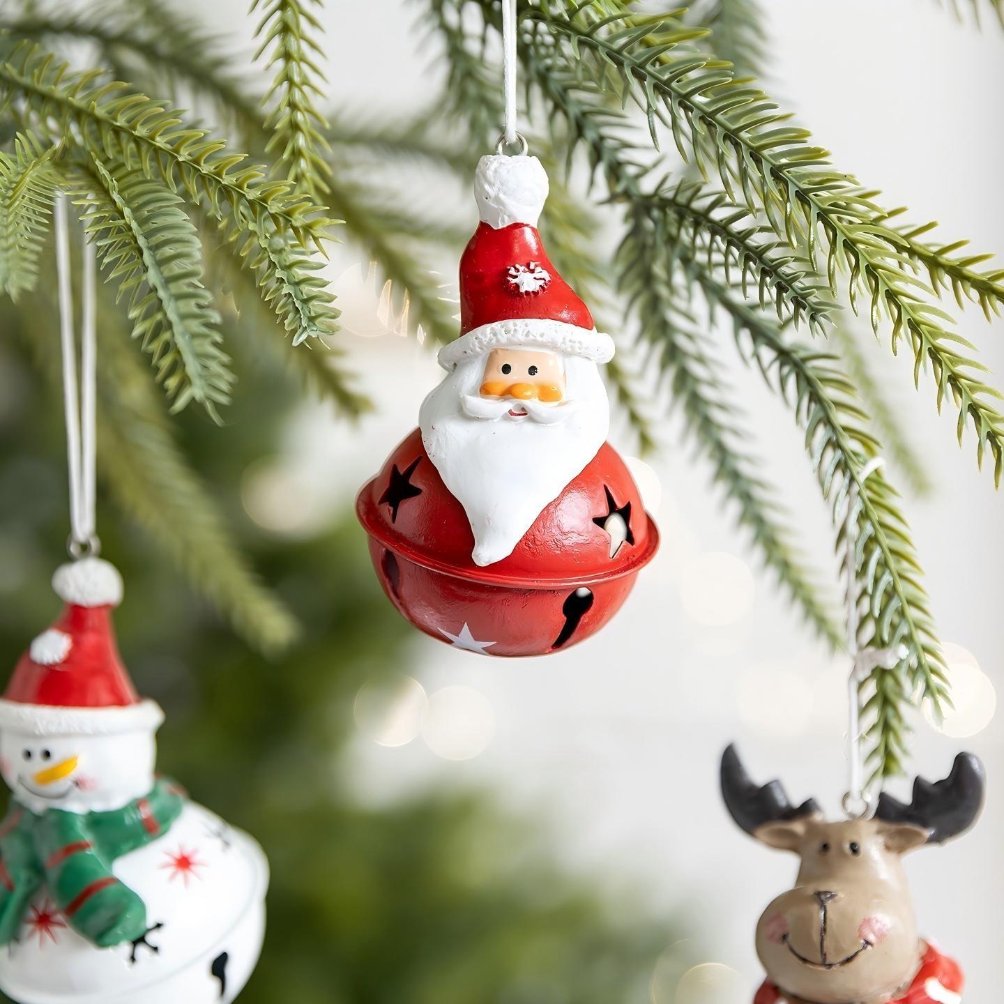Santa Bell Christmas Tree Ornament, Snowman Reindeer Scene Decoration DIY, Festive Holiday Decorations for Home and Party