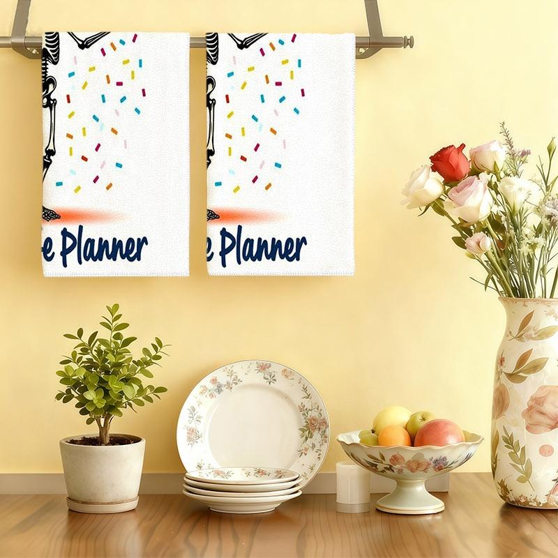 1/2/4/6pcs Kitchen Cleaning Cloth, Multiple Specs Available, Single - sided with Lighthearted Skeleton & Confetti Design, "I PUT the 'FUN' IN Funeral" & "End of Life Planner" Text, Ideal for Kitchen Cleaning, Durable & Practical Kitchen Helper