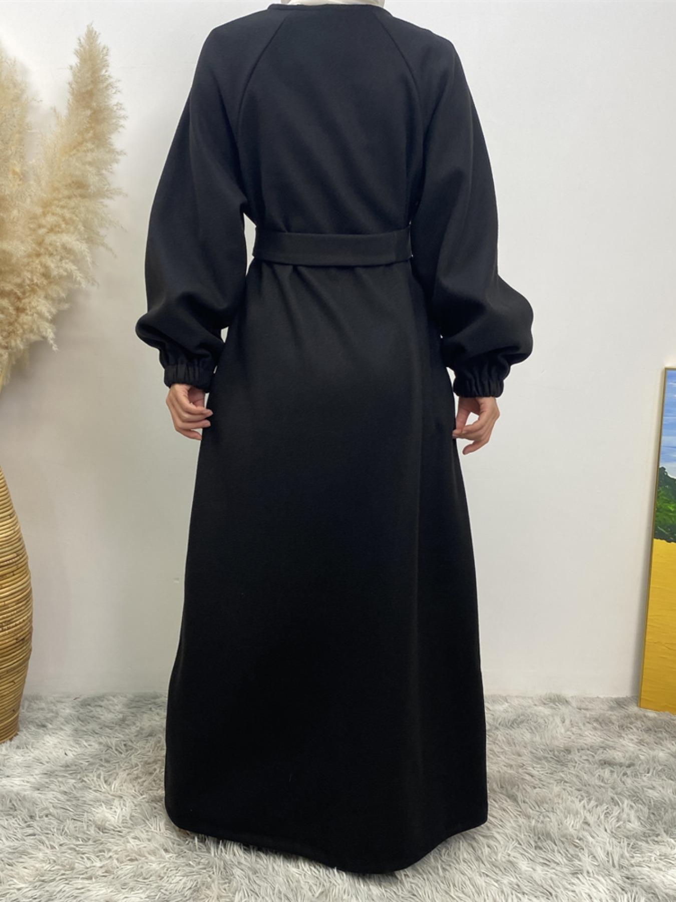 Fashion Slim Fit Muslim Cardigan, Long Sleeve European Style Jacket with Pockets, Casual Fall & Winter Wear for Women, Cover Up Cardigan