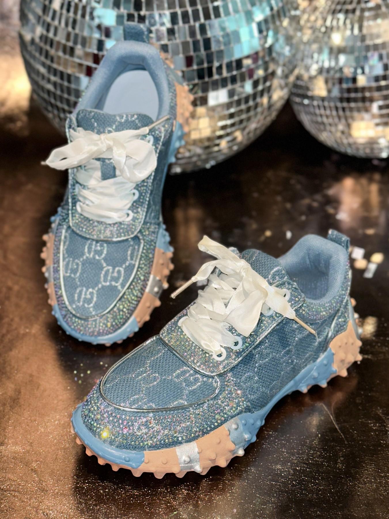 2026 Spring Denim Embellished Dad Shoes for Women, Thick Sole Height-Boosting Casual Sports Shoes, Comfortable and Stylish Footwear