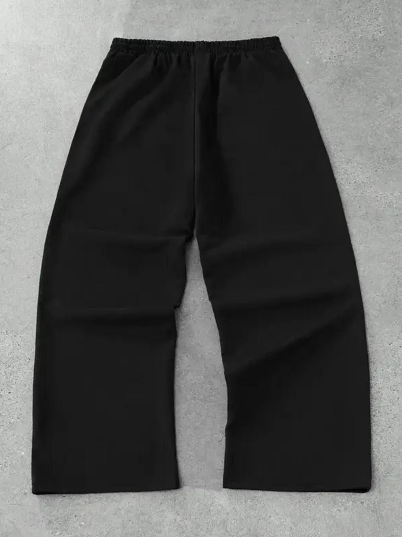 Baggy Y2K Grunge Graphic Drawstring Waist Jeans - Oversized Black 