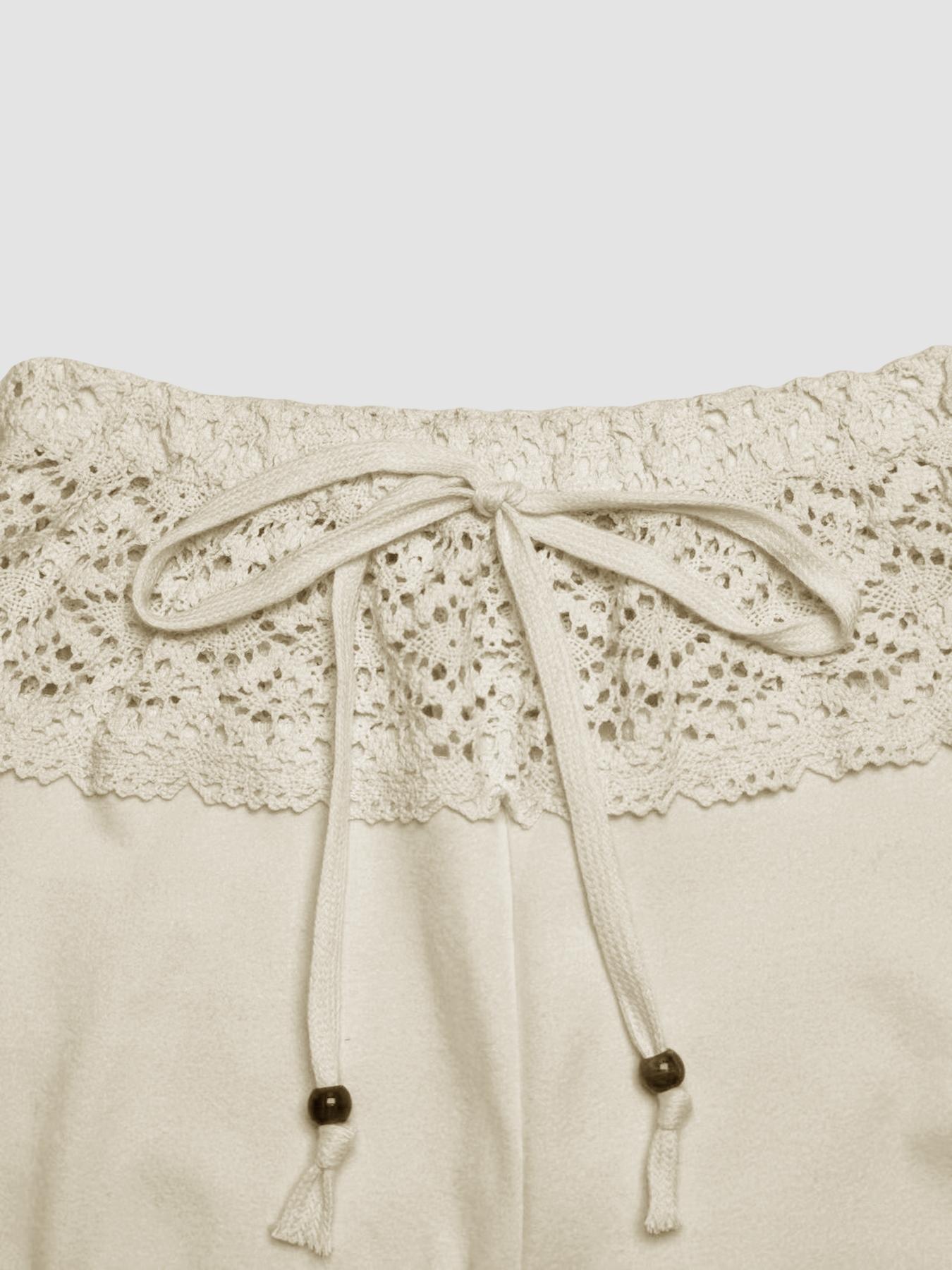 Women's Knit Beaded Drawstring Loose Casual Vacation Pants, Comfortable High Waist Trousers for Spring & Fall Seasons