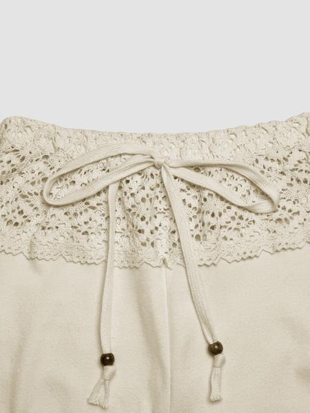 Women's Knit Beaded Drawstring Loose Casual Vacation Pants, Comfortable High Waist Trousers for Spring & Fall Seasons