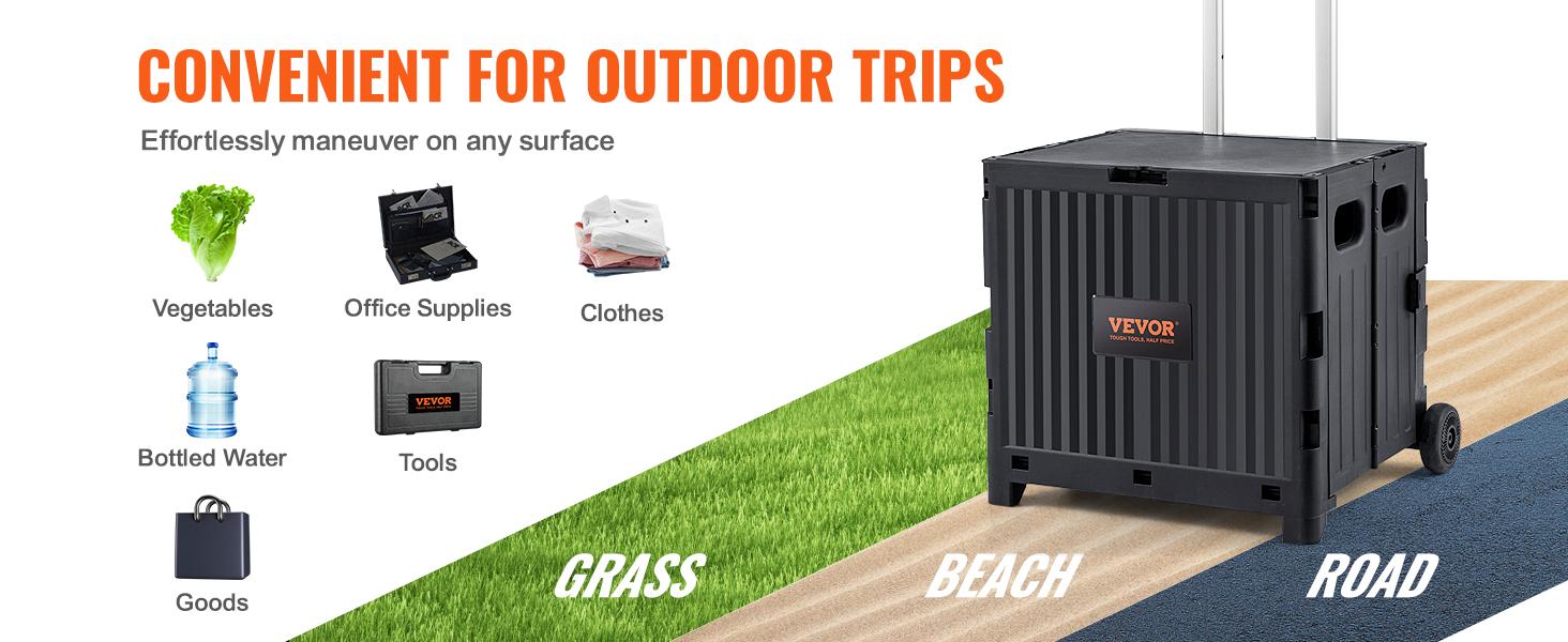 VEVOR Foldable Utility Cart, 110 lbs Load Capacity, Folding Portable Rolling Crate Handcart with Heavy Duty Telescoping Handle and 4 Rotate Wheels for Travel Shopping Moving Luggage Office Use, Black