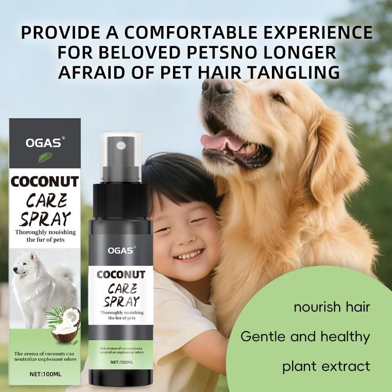 Pet Coconut Scented Care Spray, No Rinse Pet Fur Smoothing Spray, Dog Coat Softening and Shining Care Spray, Pet Grooming Essentials