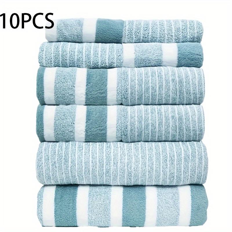 8/10 Piece Set Non-Shedding Ultra-Absorbent Hotel-Standard Striped Towels, Includes 2 Large Bath Towels and 4 Medium Size Towels, Shower Towels, Bathroom Premium Towel Set