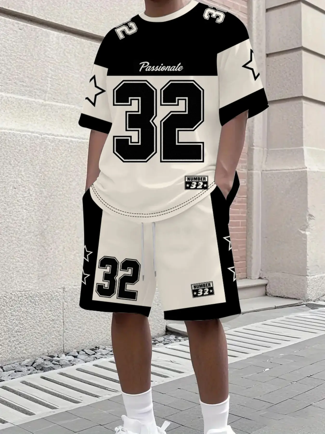 Men's Star Pattern 2-Piece Set, Round Neck Short Sleeve Tee and Drawstring Shorts, Summer Casual Streetwear Sportswear, Fitted Sportswear Set