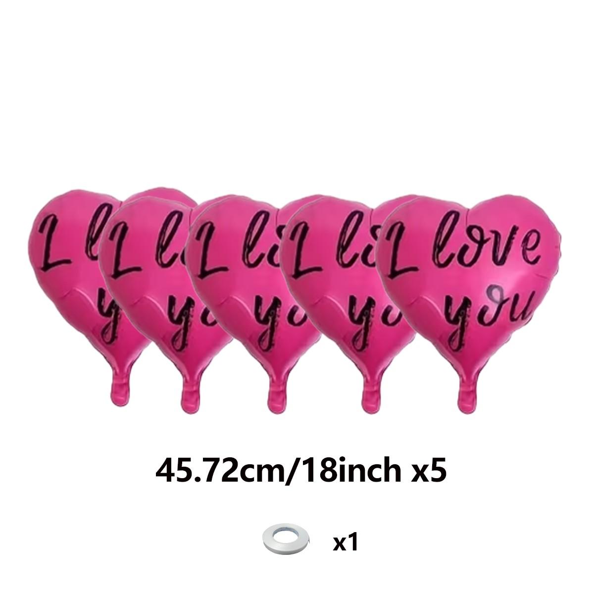 5pcs 18 Inch Rose Aluminum Heart Decorations, Perfect for Proposals, Weddings, Anniversaries, Romantic Scene Setup