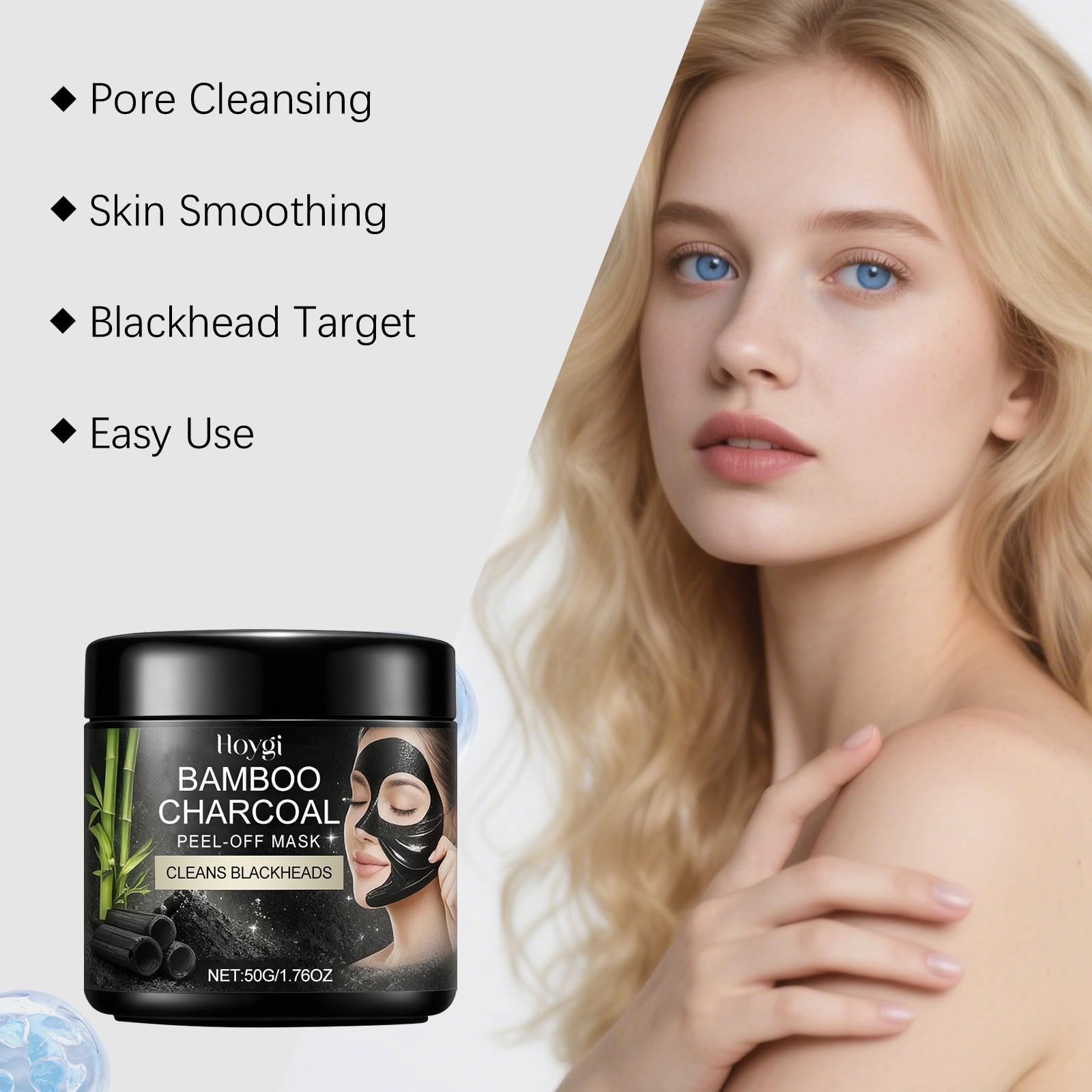 Hoygi Bamboo Charcoal Peel-Off Mask 50g, Deep Cleansing, Hydrating, Aloe Vera Ingredients, Suitable for All Skin Types, Natural Beauty Cream
